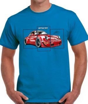 CAMISETA AZUL CON EL DIBUJO DEL PORSCHE 911 RWB