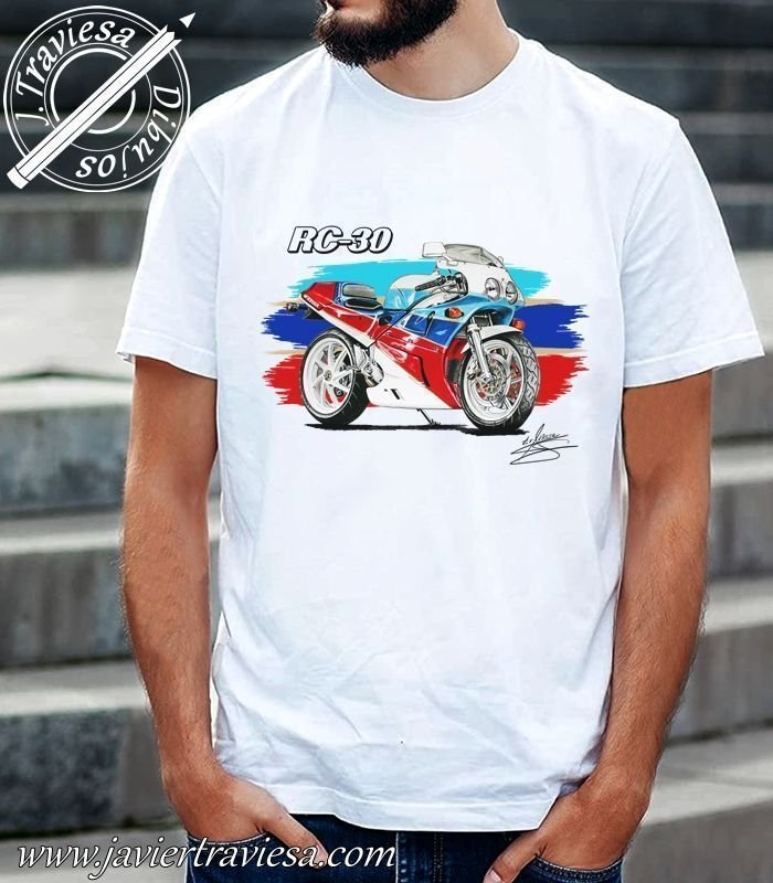 CAMISETA CON DIBUJO DE HONDA VFR750R RC30 - Imagen 2